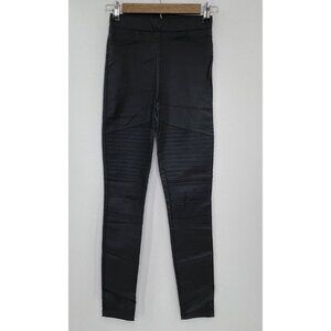 OOBERSWANK Black Faux Leather Moto Leggings‎ Coated High Waisted Size XS